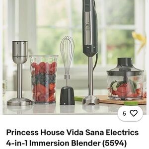 Princess House Vida Sana 4-in-1 Immersion Blender - Silver and Black